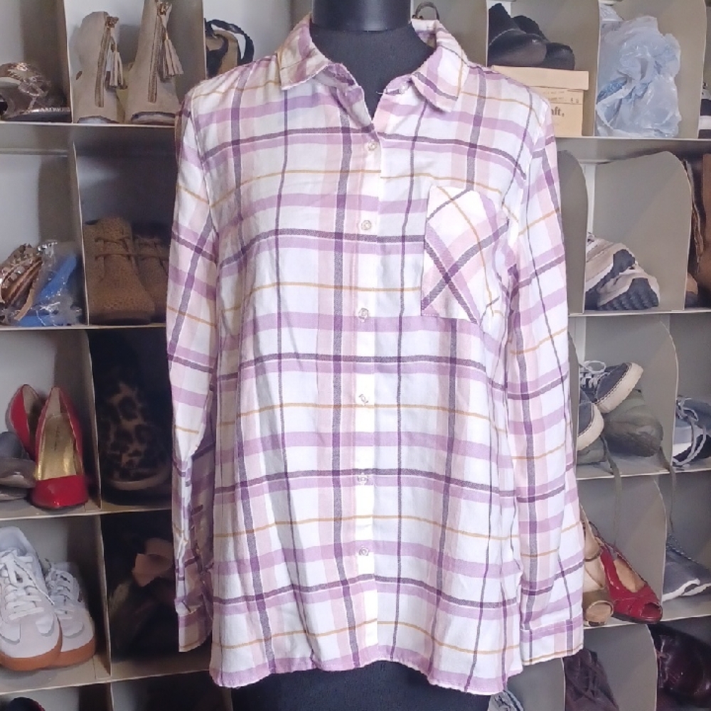 Women's Button-Down Plaid Shirt - Lavender/White